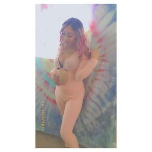 One Piece Tye Up Pink Romper Long Sleeve Lounge Set